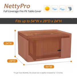 NettyPro Fire Pit Cover Rectangular Waterproof Outdoor Firepit Cover for Gas Propane Fire Pit Table Rectangle, 54 x 28 x 24 inch, Brown