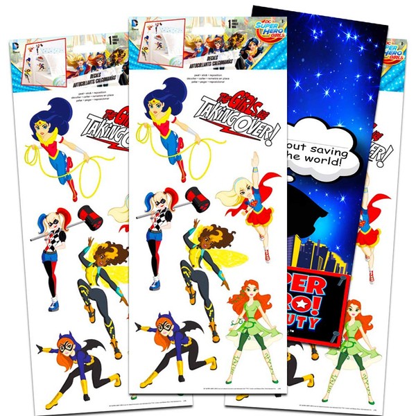 DC Super Hero Girls Decals Bundle - Over 20 Large Super Hero Girls Wall Stickers Featuring Wonder Woman, Supergirl, Batgirl with Crenstone Superhero Door Hanger (Super Hero Girls Room Decor)
