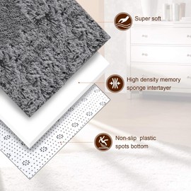 HARESLE Round Rug,Grey Fluffy Bedroom Rugs for Room Non Slip Rug Washable Rugs Soft Carpet Area Rugs for Living Room (Grey,90cm)