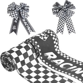 Mupera 2 Rolls 2.5" Black and White Checkered Ribbon - Racing Car Theme Printed Ribbon, 10 Yards Total for Wreath Bows Sport Team Birthday Party Home Decoration