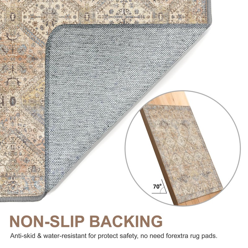 Bavni Area Rug 9x12 Machine Washable Large Ultra-Thin Chenille Vintage