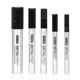 ZEYAR Permanent Markers Pen, 5 Different Point Sizes, Aluminum Barrel, Black Color, Set of 5, Premium Waterproof & Smear Proof Markers, Quick Drying, Writes on most surfaces