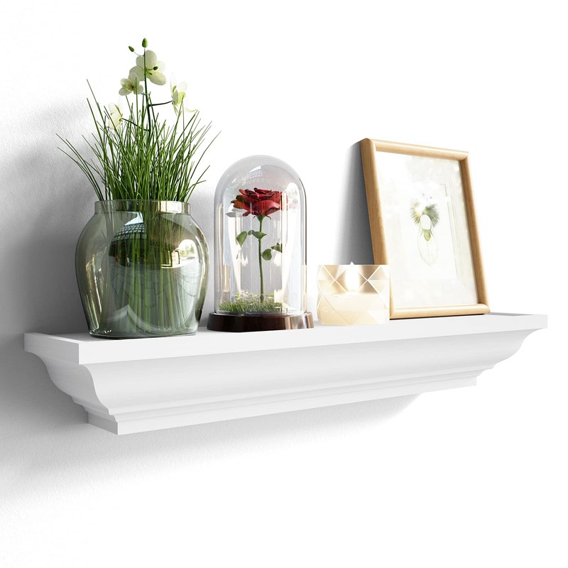 SRIWATANA White Floating Shelves, 24 Inch Solid Wood Storage Wall