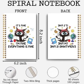 Black Cat Notebook, It's Fine I'm Fine Everything is Fine Notebook Journal, Funny Notebooks for Work, Funny Gifts for Coworkers, Black Cat Gifts, Funny Cat Gifts, Spiral Notebook 5.5x8.3 Inches