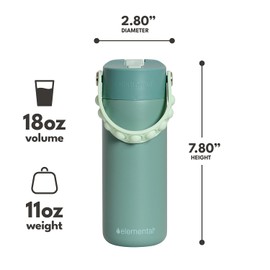 Elemental Insulated Kids Water Bottle, Stainless Steel Water Bottle with Straw Lid & Pop-It Handle, Leak-Proof Water Bottles for School, Boys or Girls, Travelling and Sports, 18oz - Sage