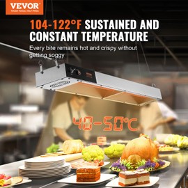 VEVOR French Fry Food Warmer, 1000W Commercial Strip Food Heating Lamp, Electric Stainless Steel Warming Light Dump Station, Overhead 104-122°F Fries Warmer for Chip Buffet Kitchen Restaurant, Silver
