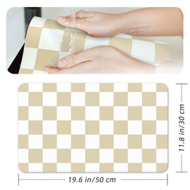 UJoowalk Checkered Dish Drying Mat Versatile with Non-Slip Rubber Backing, Heat Resistant & Stain-Resistant - Extra Large 12"x19" for Kitchen Counter and Coffee Bar Beige