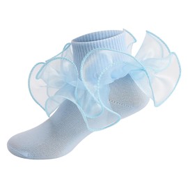 Gaono Toddler Kids Girl Eyelet Ruffle Lace Princess Socks Soft Frilly Flower Dance Socks Sweet Socke For Girl 1-10 Years (A-Light Blue, 1-3 Years)