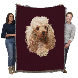 Pure Country Weavers Poodle Cream Dog Woven Blanket Red by Robert May - Gift Cotton Tapestry Throw - Made in The USA - 72" x 54"