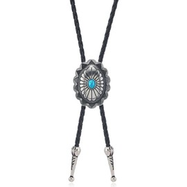 COOLLA Bolo Tie Rodeo Cowboy Leather Necktie Western Necklace for Men,Women Leather Necklace with Turquoise Stone (Style-Ellipse)