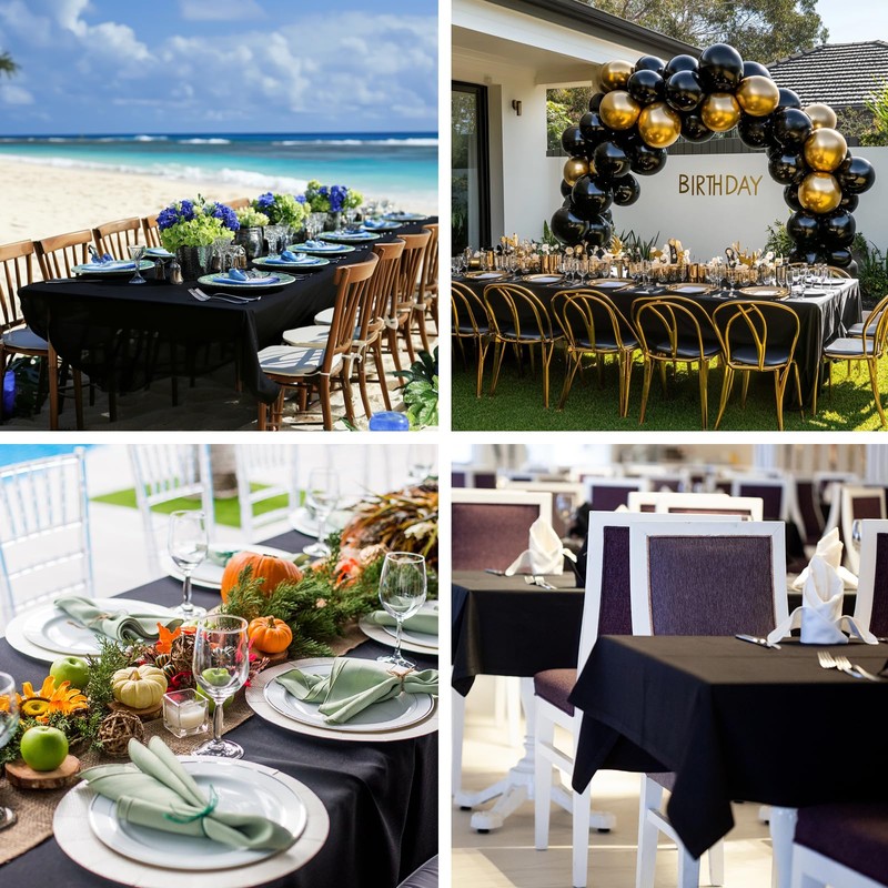 Fixwal Black Tablecloth Rectangle 60 x 84 Inch, 2 Pack