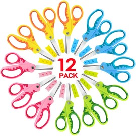 OIIJIOK Kids Scissors,5" Toddler Scissors with Cover,Student Blunt Tip Scissors with Comfort Grip,Safety Small Scissors for School Craft Cutting Paper(12 Pack)