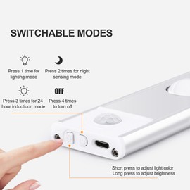 Intelligent LED human body sensor lamp rechargeable lamp cabinet cabinet lamp bar  20CM Space Silver (Trichromatic Dimming)