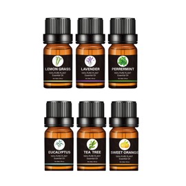 Aceites Esenciales de Aromaterapia, Kit Aceites Esenciales para Difusor, para Conjunto de Difusores y Humidificadores para SPA (Naranja, Lavanda, Arból de Té, Menta, Limoncillo, Eucalipto, 6 x 10 ML)