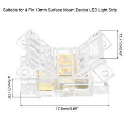 Sourcing Map 5 Pcs LED Strip Connector 4 Pin 10mm to Wire Connectors for Light Strips - Transparent Solderless Adapter for Surface Mount Device LED Strips