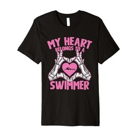 My Heart Belongs to A Swimmer Skeleton Hands Premium T-Shirt