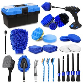 26Pcs Car Detailing Brush Set, Car Detailing Kit, Car Detailing Brushes, Car Cleaning Kit (without Drill), Car Windshield Cleaning Tool, Professional Car Care kit - Car Wash Brush kit for Interior Exterior Wheels:_27Pcs-Yellow
