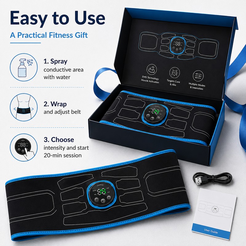 EMS Abdominal Muscle Stimulator Belt for Fitness Support – USB