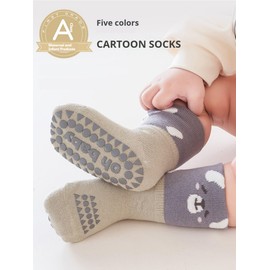 Non-Skid Socks for Babies and Toddlers, Anti-Slip Cartoon Crew Socks with Grips, 5 Packs (US, Age, 1 Year, 3 Years, Style1)
