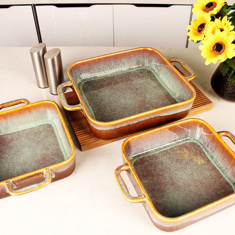 jinsongdafa 9" x 9"Square Casserole Dish, 1.8 Qt Ceramic Au