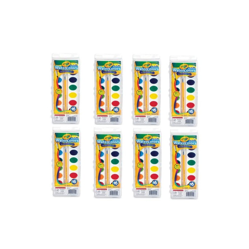Crayola Washable Watercolors, 16 Count (Pack of 8) Total 128