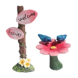 SHIDXIB 2Pcs Welcome Sign Fairy Garden Decor and Cute Flower Shaped Sculpture Statue Fairy Garden Decor House Miniature Garden Sculpture Statues Accessories