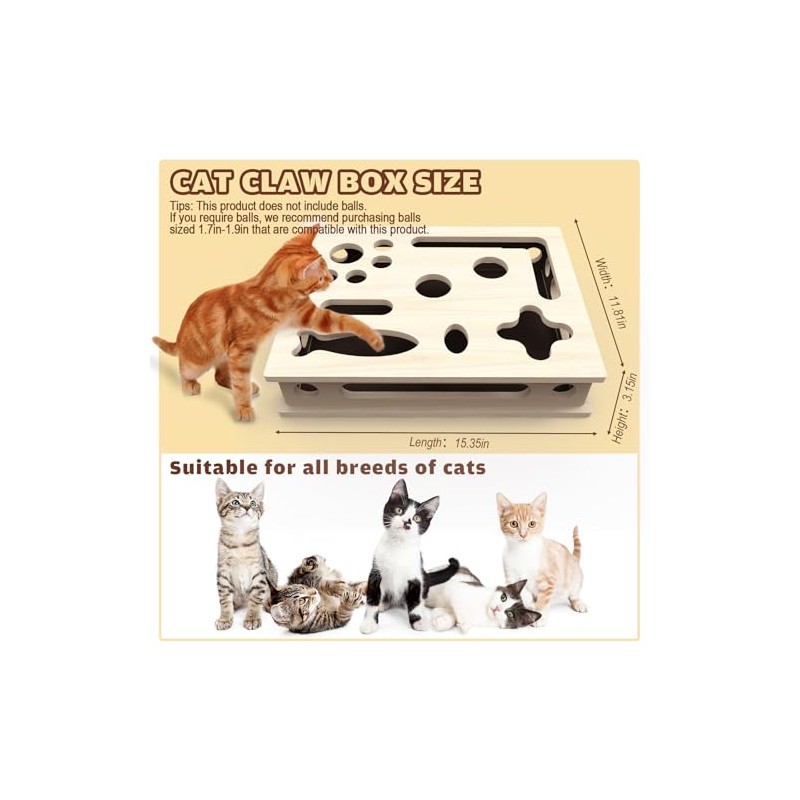 Cat Scratch Puzzle Enrichment Box, Large Solid Wood Construction Cat