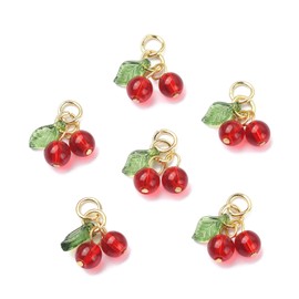 Airssory 30 Pcs Glass & Acrylic Beaded Charms with Stainless Steel Jump Rings Fruit Cherry Charms for Jewelry Making