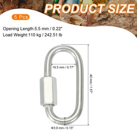 sourcing map Quick Links M4 1.57 Inch Stainless Steel Chain Connector Large Opening Screw Chain Link D Shape Locking Looks for Hammock Camping and Outdoor Equipment Pack of 5