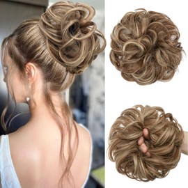 Mtuihfo Messy Bun Hair Piece, Wavy Curly Messy Bun Scrunchie, Thick Tousled Hair Pieces for Women Girl(Light Brown）
