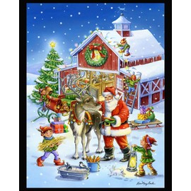 Ready Rudolph by Rose Mary Berlin - Christmas Digitally Printed Panel Fabric - Santa Elves Reindeer - 100% Cotton
