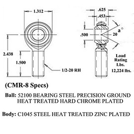 QSC 1/2 X 1/2-20 Economy 4-Link Rod End Kit with 1/2-3/8 High Misalignment Spacers & Bungs .083 Wall, Rod End, Heim Joint