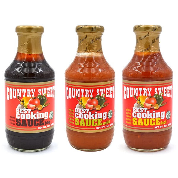 Country Sweet Sauce - Premium Cooking and Finishing Sauce (Variety (Mild, Hot, BBQ), 21 ounces)