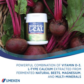 Umeken Mineral L-Cal Supplement, Small Bottle, 2 Month Supply, Enriched with Magnesium, Vitamin D3 and Minerals, 130g, 1300 Balls (Pack of 1)