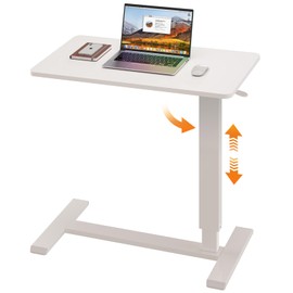 SKIKEN Folding Overbed Table with Wheels, Gas-Spring Height-Adjustable Medical Bedside Table, Large Rolling Mobile Laptop Desk, Folds Down for Easy Storage, Hospital & Home (31.5" W x 15.7" D, White)