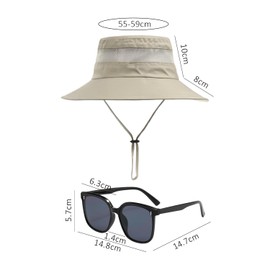 1 Piece Women's Summer Hat, 1 Piece Sunglasses, Women's Uv Protection Hat, Women's Breathable Fishing Hat, Foldable Hat Khaki