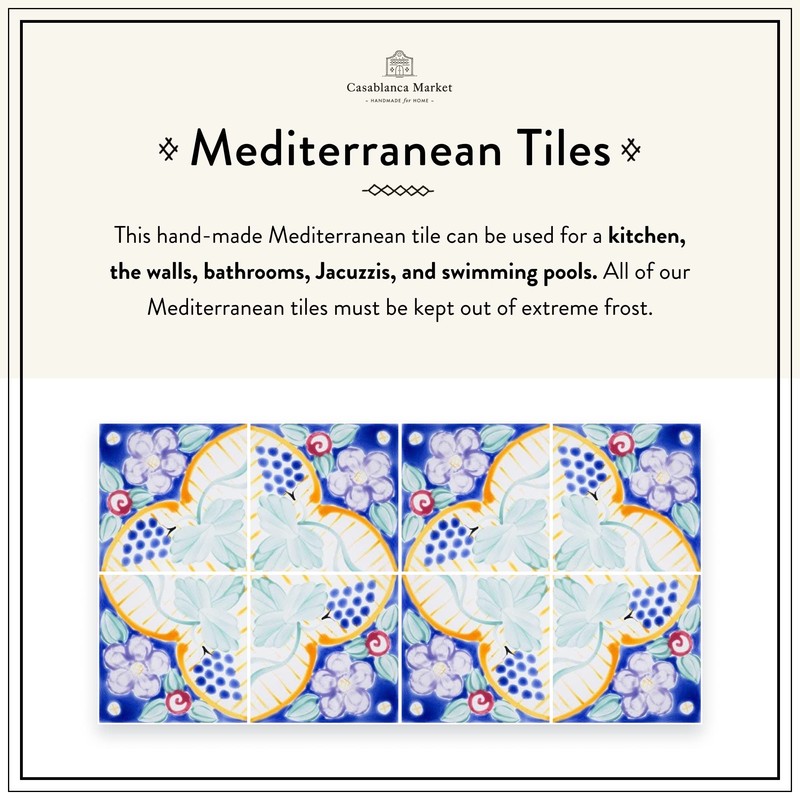 Casablanca Market MT035 Mediterranean Ceramic Florence Decorative Tile, Blue