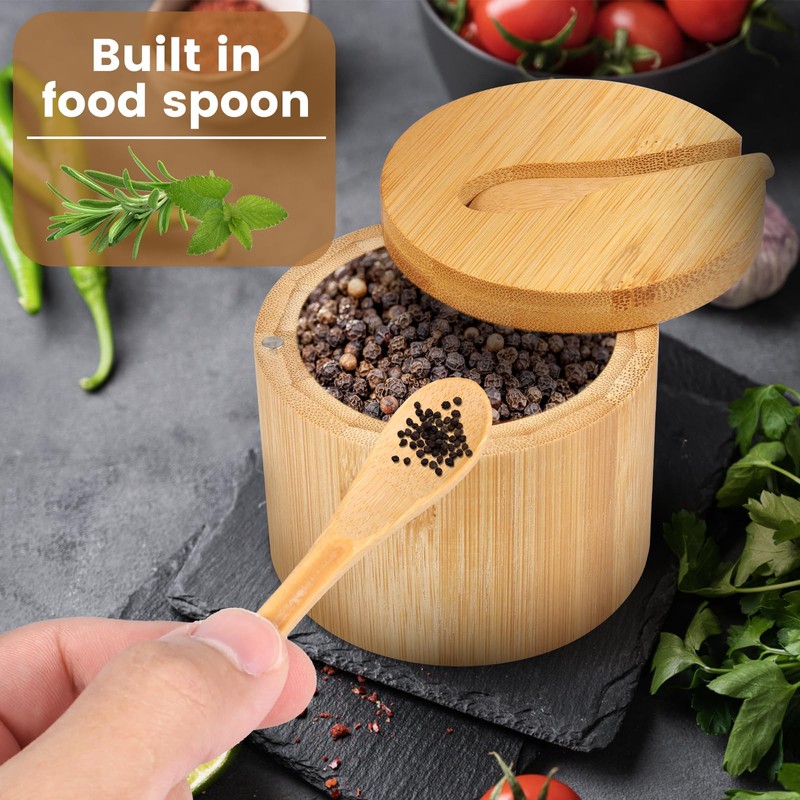 Foribyw Salt and Pepper Bowls Bamboo Pepper Salt Cellar with