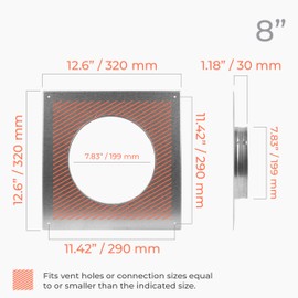 HVAC OV 8" Inch Dryer Vent Wall and Ceiling Plate Hole Cover - Duct Connector Flange - 8' Inch Galvanized Steel Adapter for Air Ventilation Systems - Cooling, and HVAC Applications