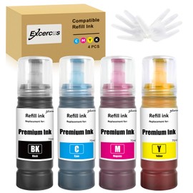 EXCERCUS Ink Refill Bottles Compatible for Ecotank ET-2760 ET-4760 ET-2750 ET-2720 ET-3760 ET-2850 ET-15000 ET-2800 ET-4700 ST-4000 ST-2000 ET-3710 ET4810 ET-3850 Printer (1BK C M Y)