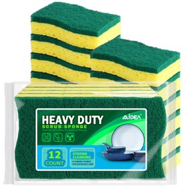 AIDEA Heavy Duty Scrub Sponge-12Count, Sponges for Dishes, Heavy Duty Cellulose Sponge, Cleans Fast Without Scratching, Cleaning Sponges for Everyday Jobs for Dishes, Pots, Pans