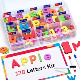 Gamenote Classroom Magnetic Alphabet Letters Kit 178Pcs with Double Side Magnet Board - Foam Alphabet Letters for Preschool Kids Toddler Spelling and Learning Colorful ABC Education Fridge Magnets