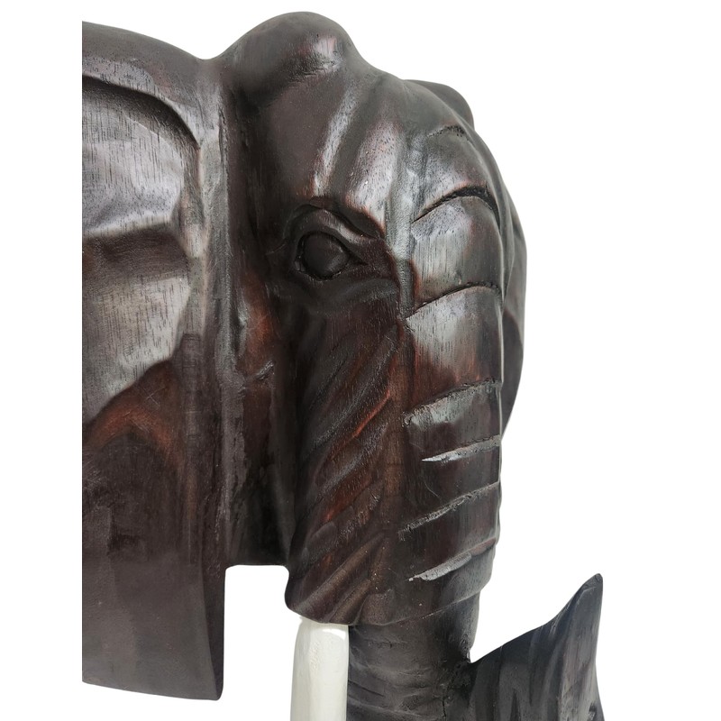Huge 2ft Tall Elephant Head Hand Carved Mahogany Wood African