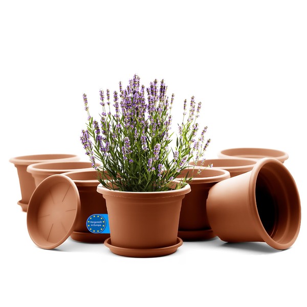BigDean Pack of 8 Flower Pots with Saucers, Round, Diameter