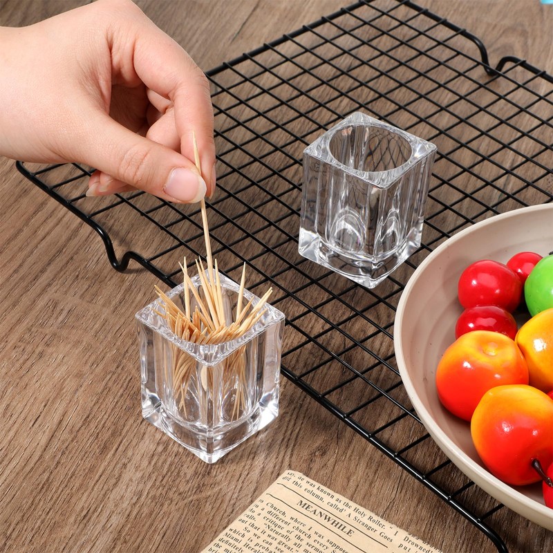 Ezymivs 2PCS Cocktail Pick Holder, Clear Acrylic Toothpick Holder Rhombu