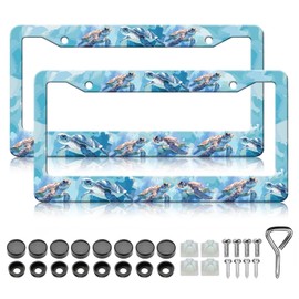 Sea Turtle License Plate Frames - 2 Pack Ocean License Plate Holder,Rust-Proof Waterproof Stainless Steel Car Decorative Tag Frame with Screws Fasteners Caps