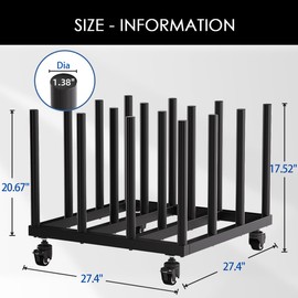 INNOVART Vinyl Cart Mobile Rack 16 Rolls Capacity, Heavy Duty Vinyl Roll Storage Cart, 2' Round Core, Black, 28'L x 28'W x 21'H