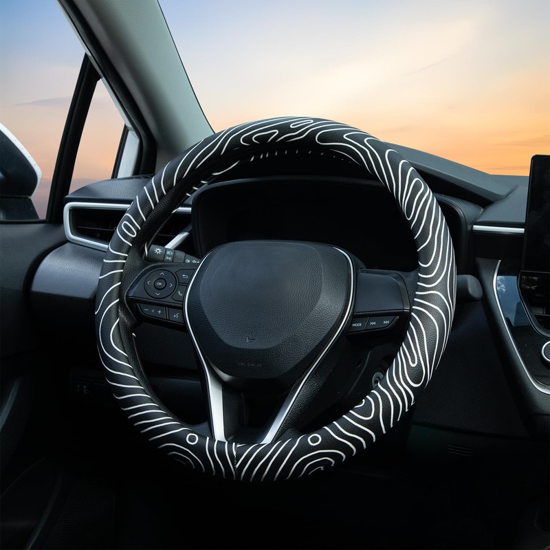 Topography Steering Wheel Cover Auto Leather Steering Wheel Protector, Anti-Slip,
