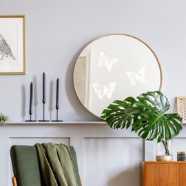 White Floral Butterfly Mirror Decals - Vinyl Stickers for Mirrors, Walls, Doors, Windows - Easy to Apply and Remove - Nursery Living Room Nursery Laundry Kitchen