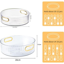 Pack of 2 Lazy Susan Turntable Organiser, 360° Fridge Rotating Plate Spice Holder, Rotating Organiser, Kitchen Fridge Organiser for Spice, Pantry, Bathroom, Chest of Drawers (Transparent, 28 + 22 cm)